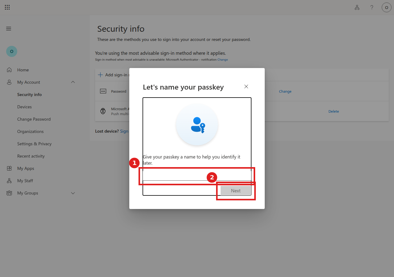 Let's name your passkey screen