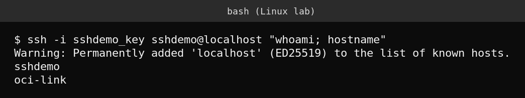 Real terminal output of a successful SSH login using only a key, no password