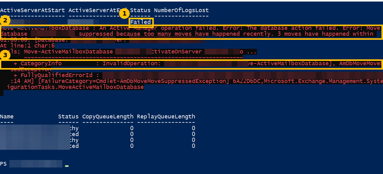 Move-ActiveMailboxDatabase failing with the move suppressed because too many moves have happened recently