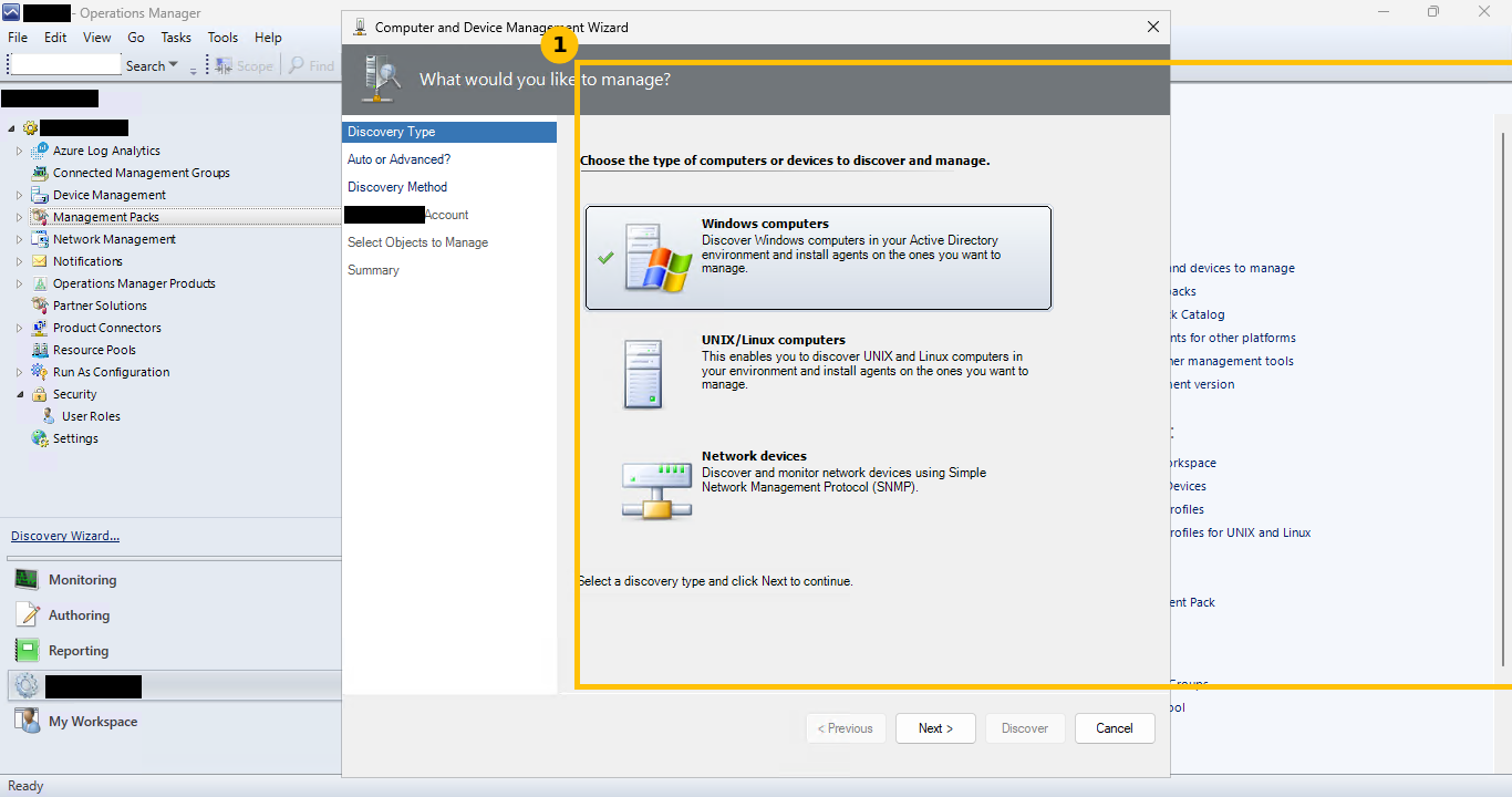 Real Computer and Device Management Wizard, What would you like to manage step, Windows computers selected