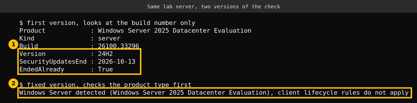 First version of the script wrongly marking Windows Server 2025 as ended, and the fixed version