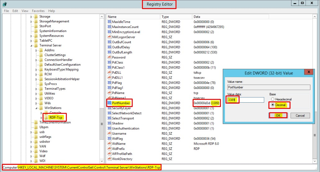 Change RDP Port Registry