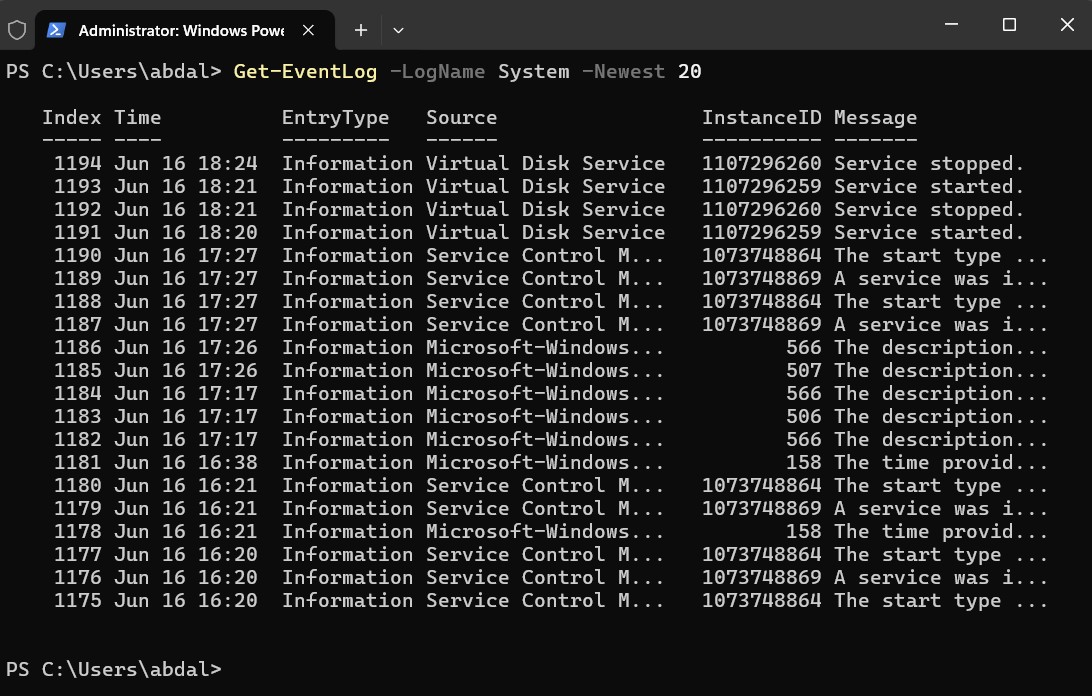 Get-EventLog