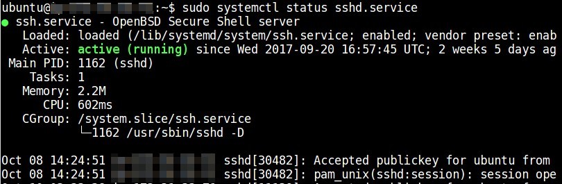 systemctl status sshd output