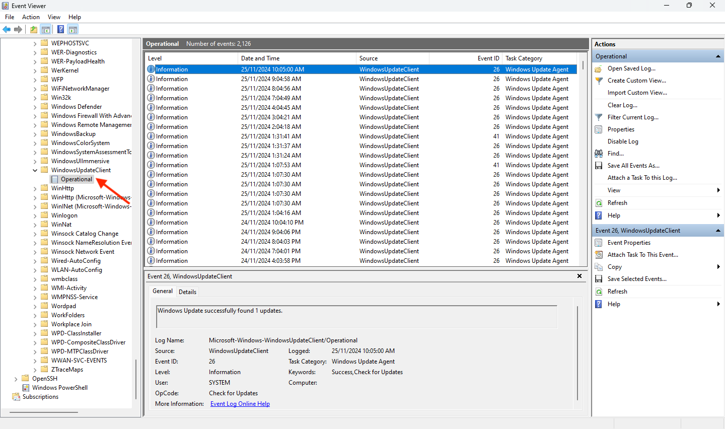 PowerShell output of Get-WindowsUpdateLog